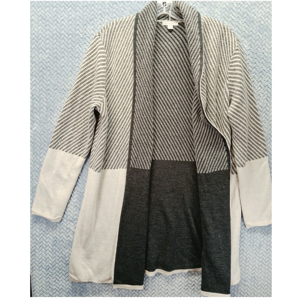 Cato Womens XL Open Front Cardigan Gray Cream Colorblock Chevron Knit Sweater